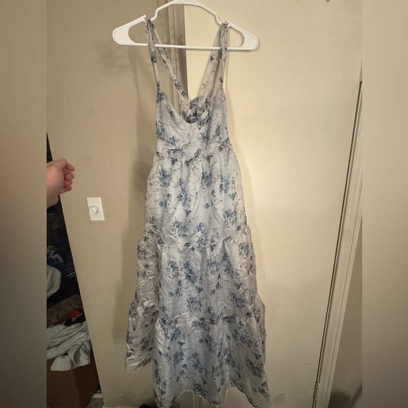 Lulus Marvelously Darling Light Blue Floral Tiered Backless Midi Dress - Size XL - Picture 2 of 3